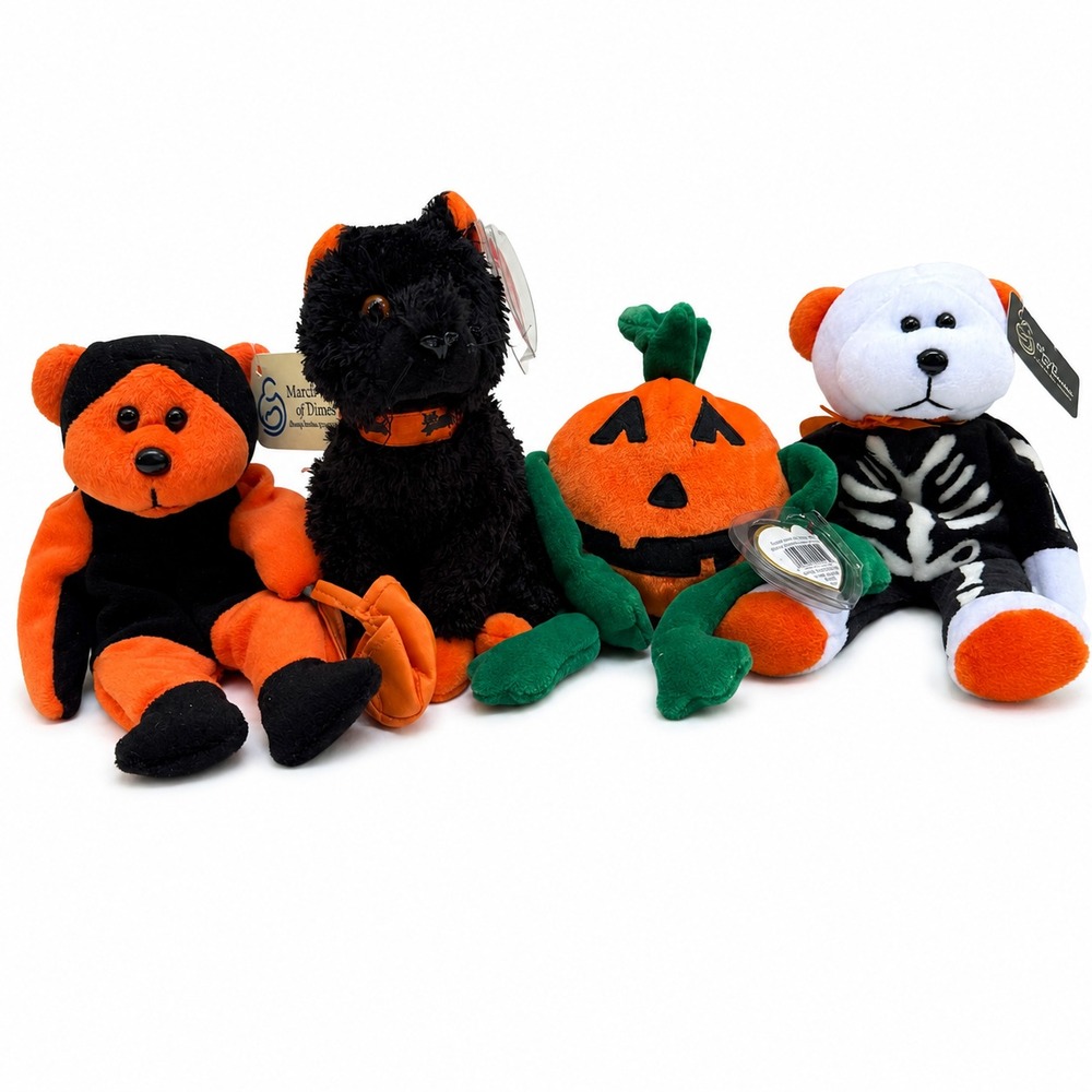 VTG Y2K Halloween Plush Ty Pumkin Fraidy March of Dimes Boo Boo Bones Lot of 4